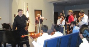 Tuning and warming up prior to the performance